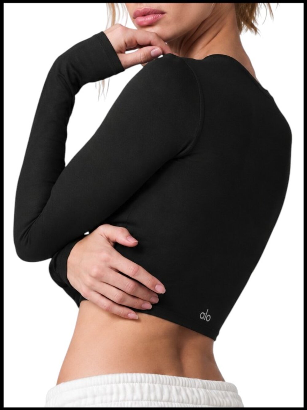 Alo Yoga Alosoft Crop Finesse Black Long Sleeve Top S